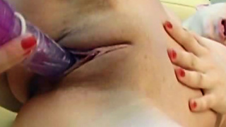 Seductive blonde gal toys her muff passionately