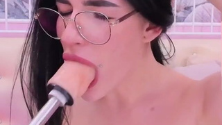 Tease Spit Solo Sloppy Petite OnlyFans Homemade Glasses Gagging Dildo Deepthroat Deep Penetration Choking Ahegao GIF